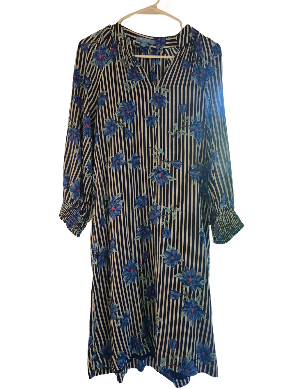 Draper James RSVP Navy & Cream Striped Floral Midi Dress S - Picture 2 of 12